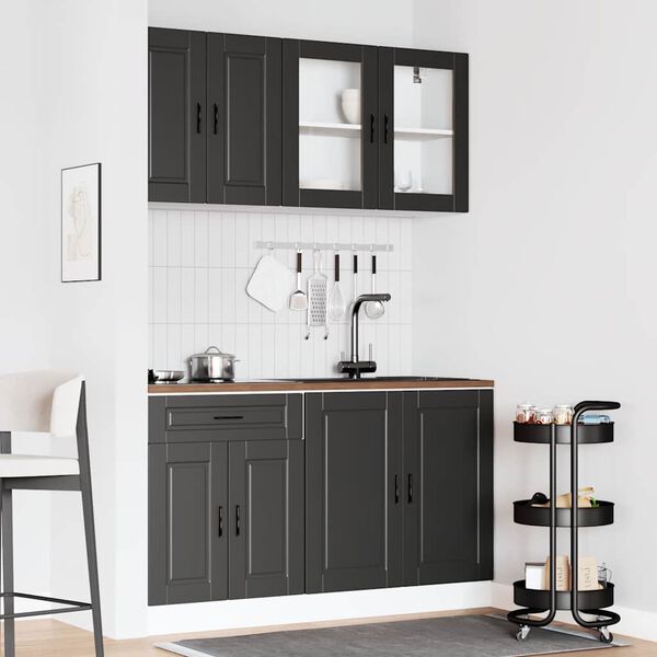 vidaXL Set Mobili da Cucina 4 pz Porto Neri Legno Multistrato