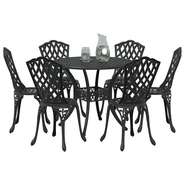 vidaXL Set da Pranzo per Giardino 7 pcs Nero 90 x 90 x 75 cm