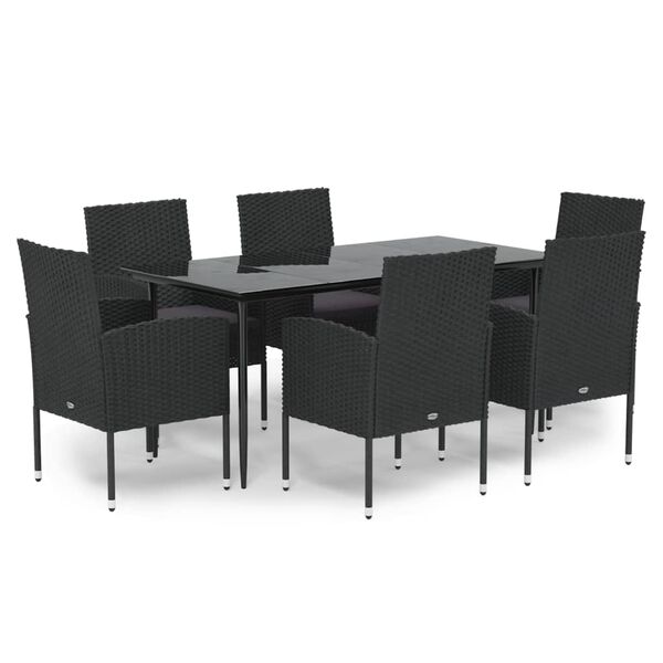 vidaXL Set da Pranzo da Giardino 7 pz Nero con Cuscini in Polyrattan