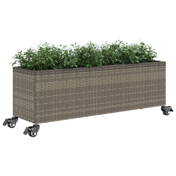 vidaXL Fioriera con Ruote e 3 Vasi Grigia 107x32x38 cm in Polyrattan