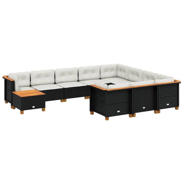 vidaXL Set Divani da Giardino 11 pz con Cuscini in Polyrattan Nero