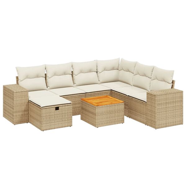 vidaXL Set Divano da Giardino 8 pz con Cuscini Beige in Polyrattan