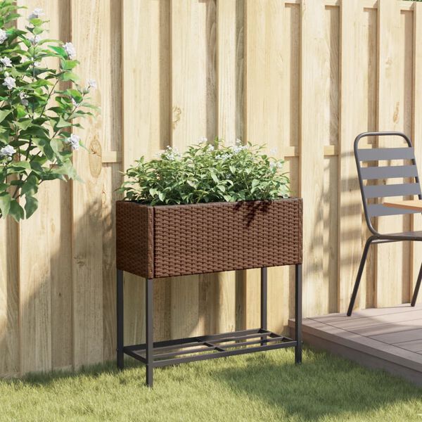 vidaXL Fioriera da Giardino con Ripiano Marrone in Polyrattan
