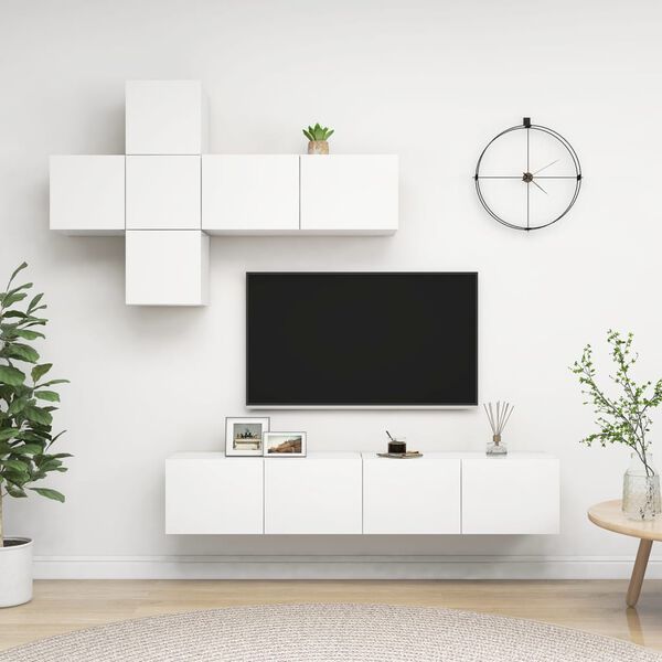 vidaXL Set Mobili Porta TV 7 pz Bianco in Legno Multistrato