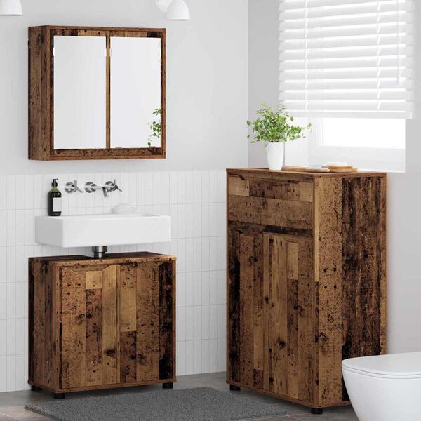 vidaXL Set di mobili per il bagno con cassetto 3 pcs Legno vecchio