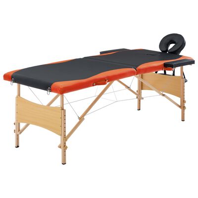 vidaXL Lettino Massaggio Pieghevole a 2 Sezioni Legno Nero e Arancione