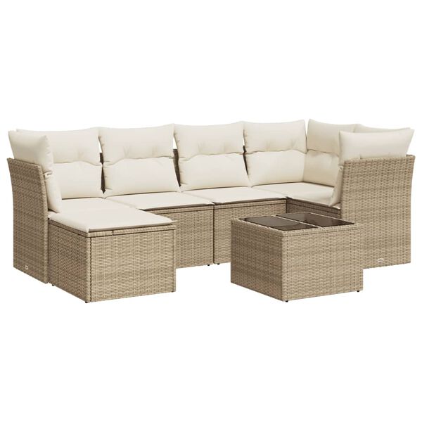 vidaXL Set Divani da Giardino 7 pz con Cuscini Beige in Polyrattan