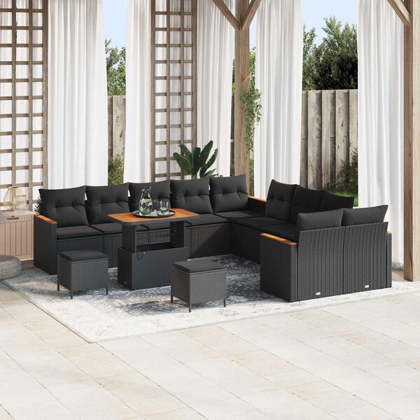 vidaXL Set Divano da Giardino con cuscino 13 pcs Nero polyrattan