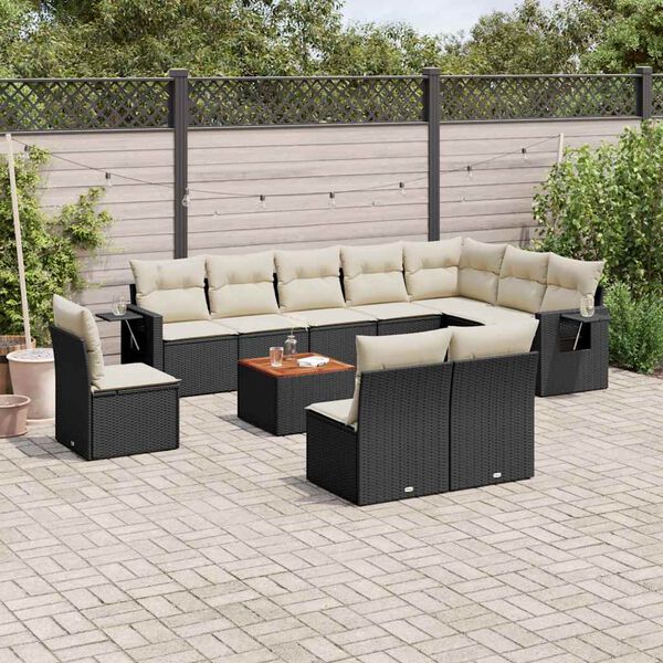 vidaXL Set Divani da Giardino 11 pz con Cuscini in Polyrattan Nero