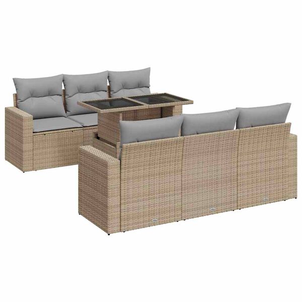 vidaXL Set Divani da Giardino 7 pz con Cuscini Beige in Polyrattan