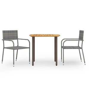 vidaXL Set Mobili da Pranzo per Giardino 3 pz Polyrattan Grigio