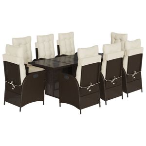 vidaXL Set da Pranzo da Giardino 9pz con Cuscini Marrone in Polyrattan