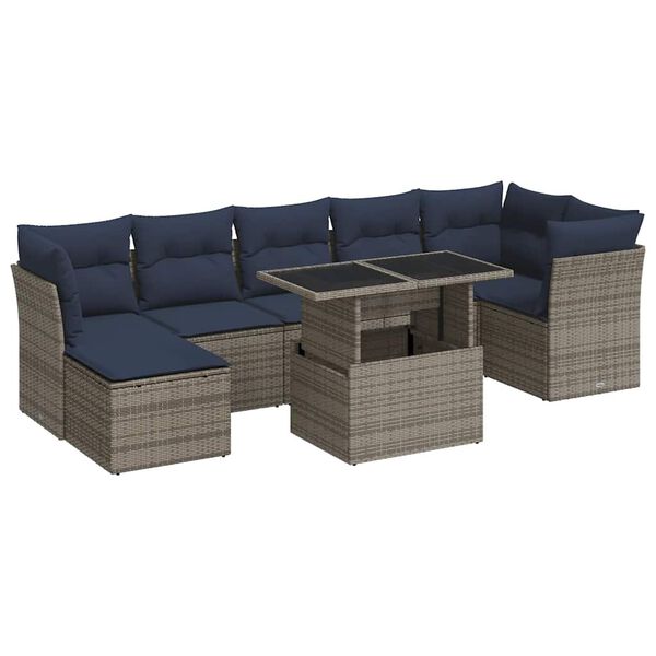vidaXL Set Divani da Giardino 8pz con Cuscini Grigio Polyrattan Acacia