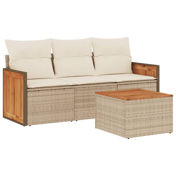 vidaXL Set Divano da Giardino 4 pz con Cuscini Beige in Polyrattan