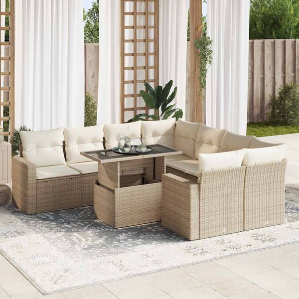 vidaXL Set Divano da Giardino 9 pz con Cuscini Beige in Polyrattan