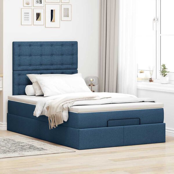 vidaXL Struttura Letto Pouf con Materasso Blu 120x190 cm in Tessuto