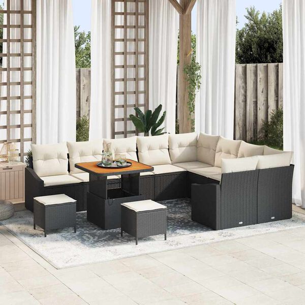 vidaXL Set Divano da Giardino con cuscino 12 pcs Nero polyrattan