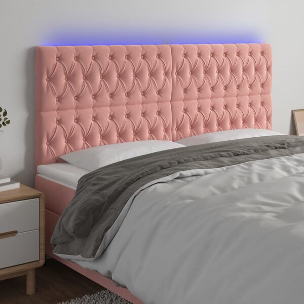 vidaXL Testiera a LED rosa 200x7x118/128 cm in Velluto