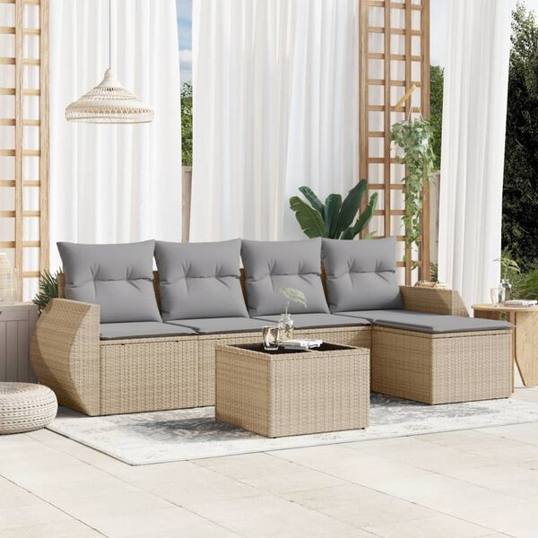 vidaXL Set Divano da Giardino 6 pz con Cuscini Beige in Polyrattan