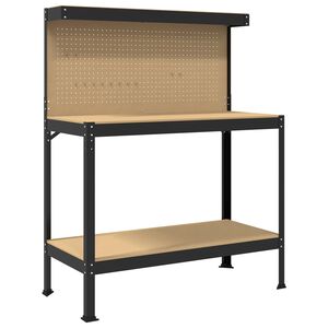 vidaXL Banco da lavoro con lo scaffale Nero 114 x 54 x 145 cm