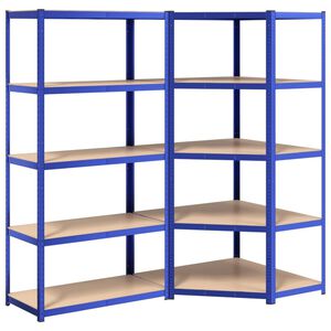 vidaXL Mensole a 5 Ripiani 2pz Blu in Acciaio e Legno Multistrato