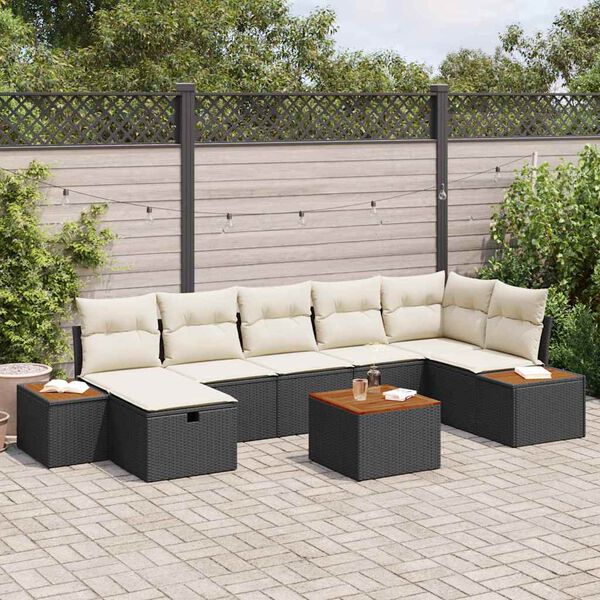vidaXL Set Divano da Giardino con cuscino 8 pcs Nero Poly Rattan