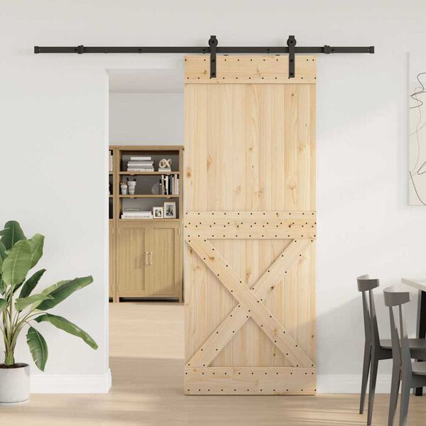 vidaXL Porta Scorrevole con Set Hardware 90x210 cm Legno Massello Pino