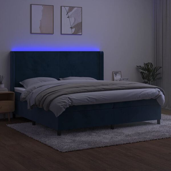 vidaXL Letto a Molle con Materasso e LED Blu Scuro 200x200 cm