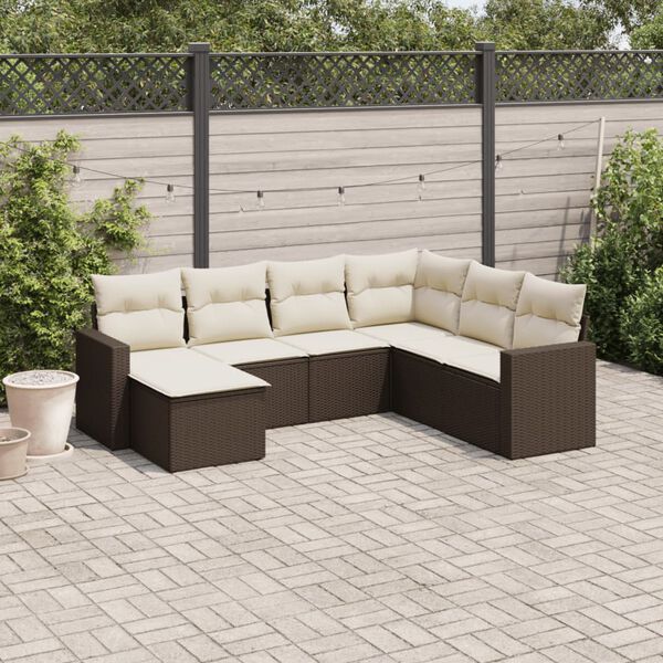 vidaXL Set Divani da Giardino 7 pz con Cuscini Marrone in Polyrattan
