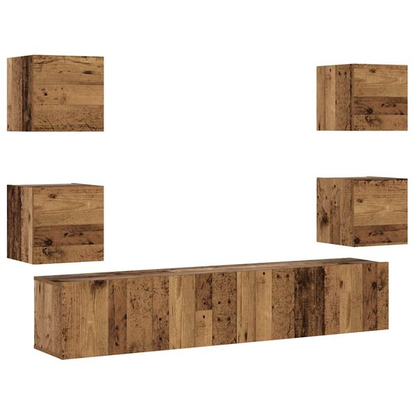 vidaXL Mobili TV a Parete 6 pz Legno Vecchio Legno Multistrato