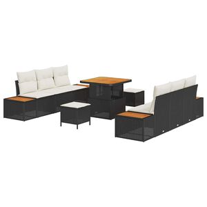 vidaXL Set Divano da Giardino 9 pz 8-Numero di posti Nero Poly Rattan