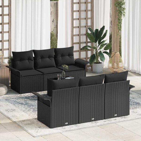 vidaXL Set Divano da Giardino con cuscino 7 pcs Nero polyrattan