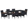 vidaXL Set da Pranzo per Giardino con cuscino 7 pcs Nero polyrattan