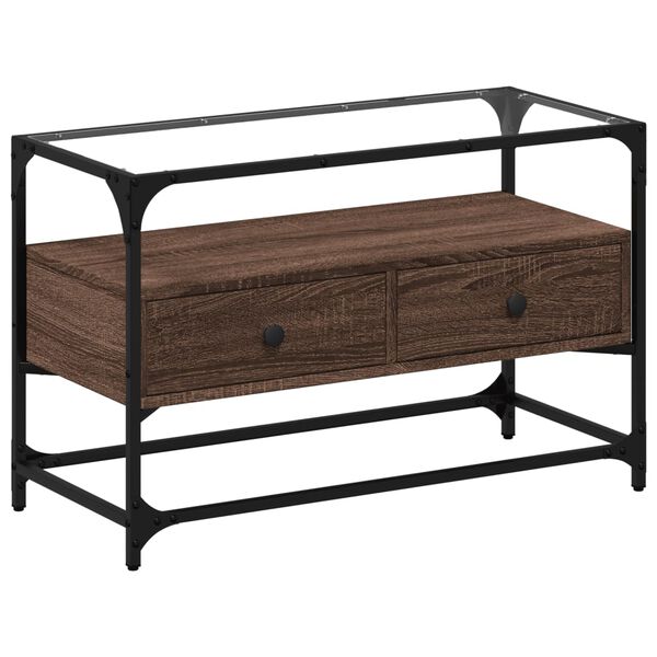 vidaXL Mobile TV Piano Vetro Rovere Marrone 80x35x51 Legno Multistrato