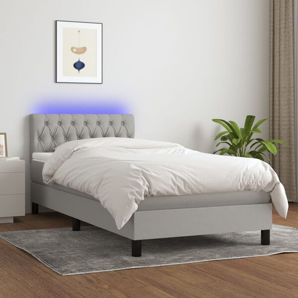 vidaXL Letto a Molle Materasso e LED Grigio Chiaro 100x200 cm Tessuto