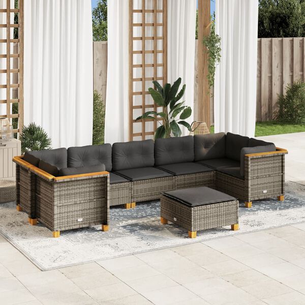 vidaXL Set Divano da Giardino 8 pz con Cuscini Grigio in Polyrattan