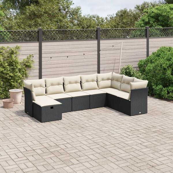 vidaXL Set Divani da Giardino con Cuscini 8 pz Nero in Polyrattan