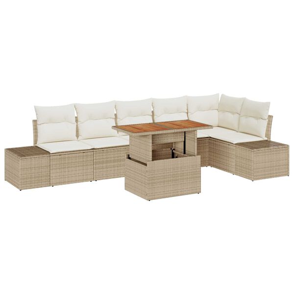 vidaXL Set Divano da Giardino 7 pcs Beige Poly Rattan