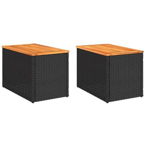 vidaXL Tavolini Giardino 2pz Neri 55x34x37cm Polyrattan Legno Massello