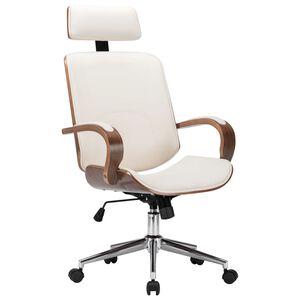 vidaXL Sedia Girevole con Poggiatesta Crema Similpelle e Legno Curvato