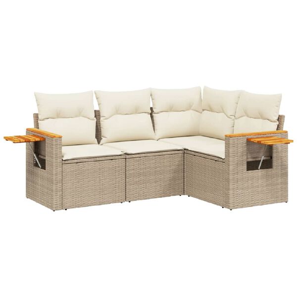 vidaXL Set Divano da Giardino 4 pz con Cuscini Beige in Polyrattan