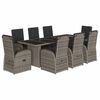 vidaXL Set da Pranzo da Giardino 9 pz con Cuscini in Polyrattan Grigio