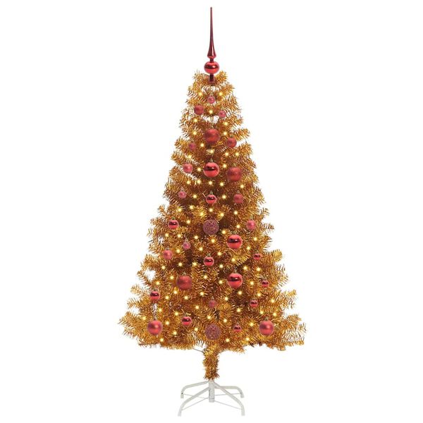 vidaXL Albero di Natale con 150 LED con supporto Oro 120 cm PET