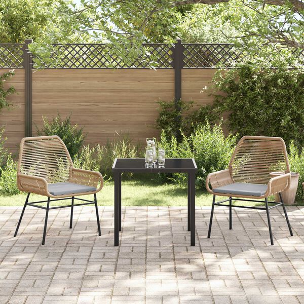 vidaXL Set da Pranzo per Giardino con cuscino 3 pcs Marrone polyrattan