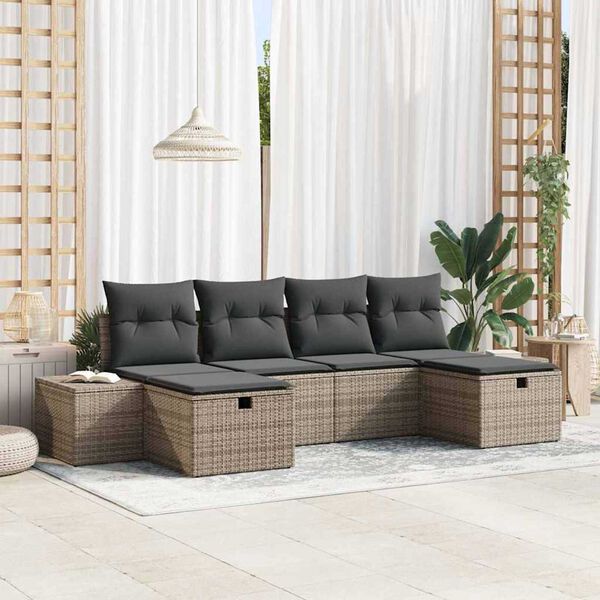 vidaXL Set Divano da Giardino con cuscino 6 pcs Grigio polyrattan