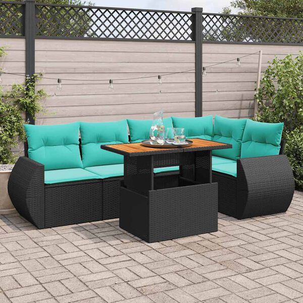 vidaXL Set Divano da Giardino 6 pz con Cuscini Nero in Polyrattan