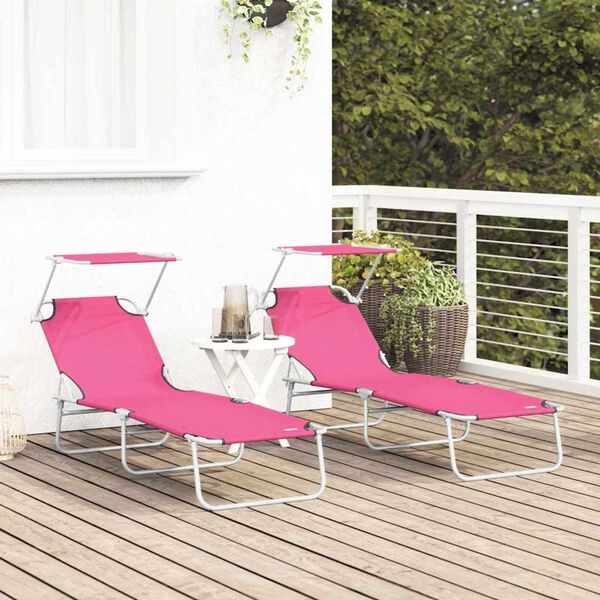 vidaXL Lettino da sole 2-persona 2 pcs Rosa 58 x 188 x 77cm Tessuto