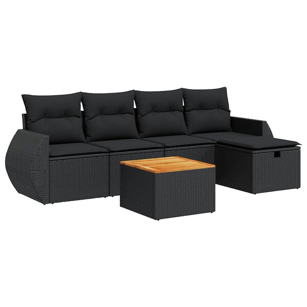 vidaXL Set Divano da Giardino 6 pz con Cuscini Nero in Polyrattan