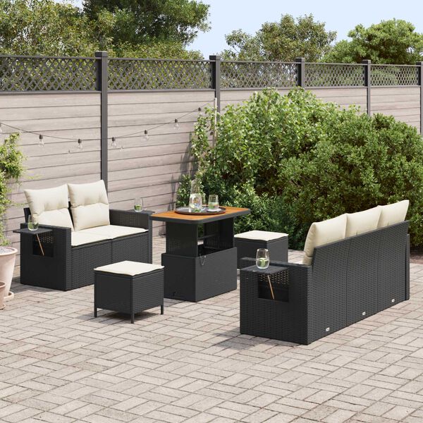 vidaXL Set Divano da Giardino con cuscino 8 pcs Nero polyrattan