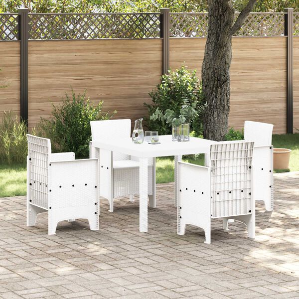 vidaXL Set da Pranzo per Giardino 5 pcs Bianco Rattan Polt